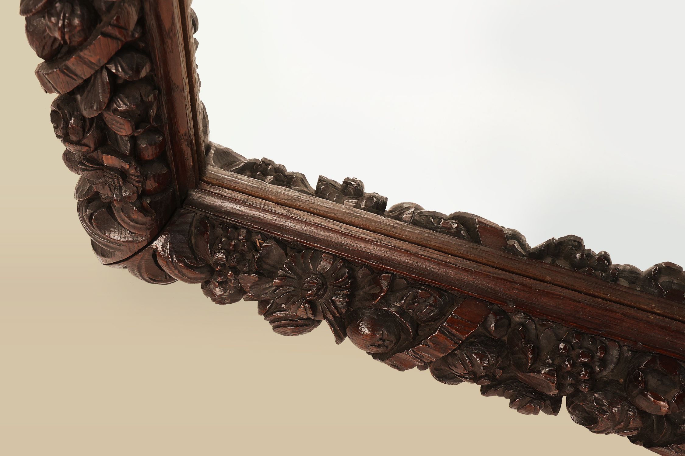 Rare large Antique Baroque or Rococo style hand carved oak mirror, France ca. 1800thumbnail